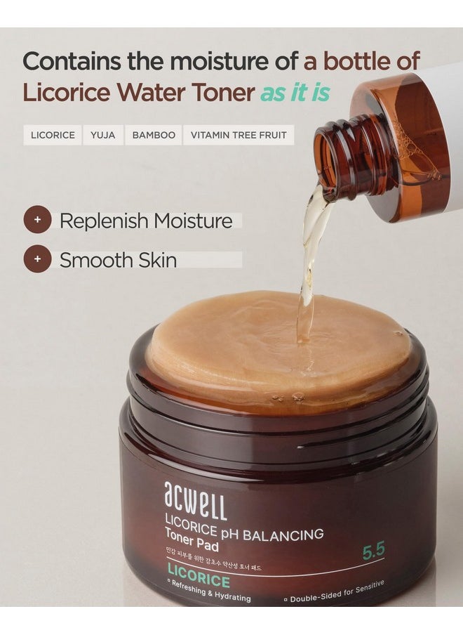 Licorice Ph Balancing Toner Pad - Vegan Cotton Pad, Double-Sided Toner Pads For Blemish And Soothing Care - Korean Daily Skincare - Improves Uneven Skin Tone, 70Pads
