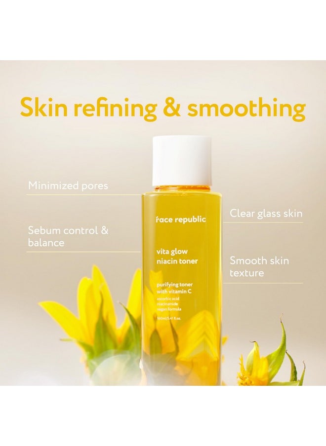 Vita Glow Niacin Toner 160Ml 5.41 Fl Oz | Vitamin Complex | Vitalizing & Purifying | Radiant Glow For Dull Skin | 7 Hyaluronic Acids, Vitamin C, Niacinamide | Vegan Korean Skincare