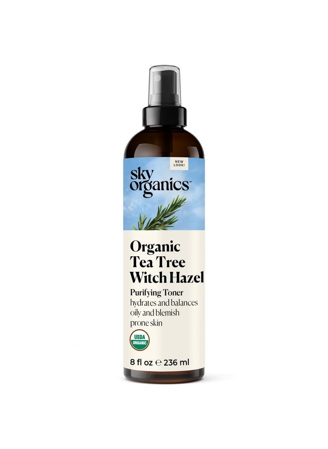 Organic Tea Tree & Witch Hazel For Face, Purifying Facial Toner To Hydrate, Soothe, Cleanse And Balance Blemish-Prone Skin, Helps Minimize The Appearance Of Pores, 8 Fl Oz. / 236 Ml