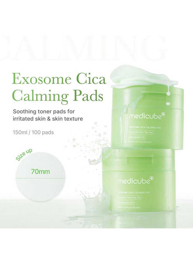 Exosome Cica Tea Tree Calming Toner Pads For Sensitive Skin With Centella Asiatica Help Reduce Redness & Breakouts. Low-Irritating & Hydrating Daily Care, Korean Skincare, Vegan (100 Pads)