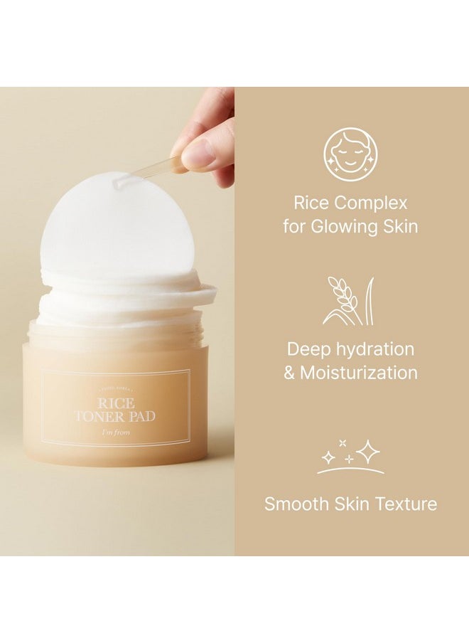 Rice Toner Pads 140Ml, 60 Sheets, Triple-Layered Pads, Rice Extract From Korea, For Dry And Rough Skin