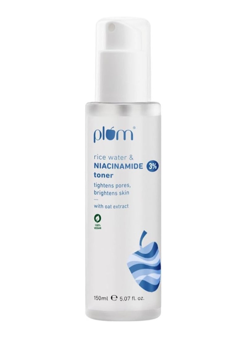 Plum 3% Niacinamide Toner with Rice Water Vitamin B3 with Japanese Fermented Rice Water For Clear Blemish Free Hydrated Skin Suits all skin types 100% Vegan