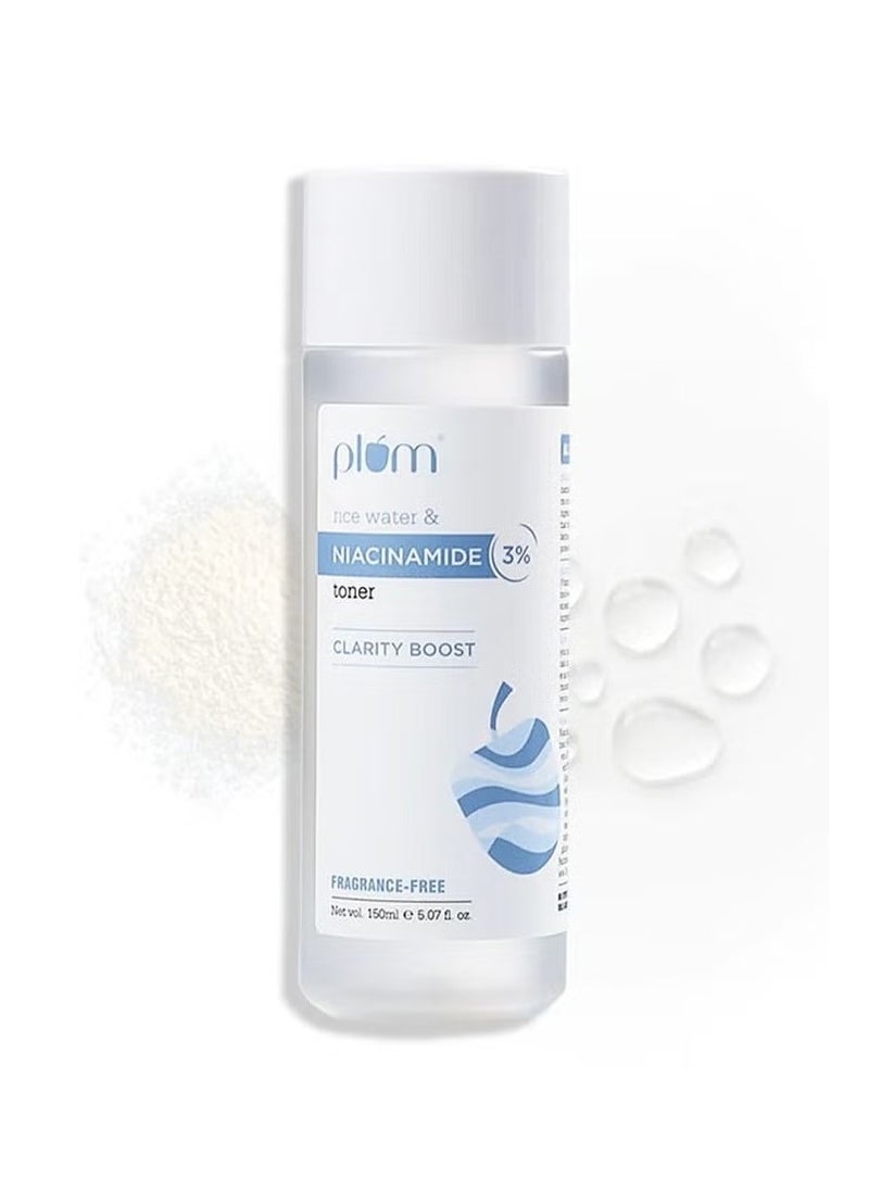 Plum 3% Niacinamide Toner with Rice Water Vitamin B3 with Japanese Fermented Rice Water For Clear Blemish Free Hydrated Skin Suits all skin types 100% Vegan
