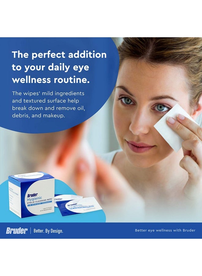 Hygienic Eyelid Cleansing Wipes | Rinse-Free Exfoliating Wipes Remove Excess Oil And Debris From Eyelids & Lashes | Remove Make Up & Oil L Eye Care L Eye Cleanse L Non-Allergenic L 30 Count Box