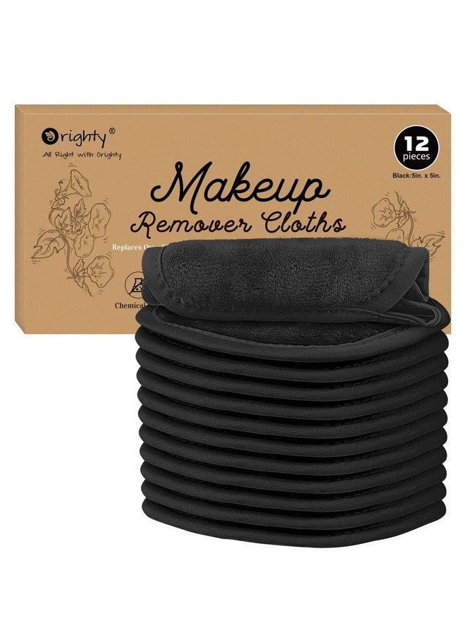Makeup Remover Cloths 12 Pack, Makeup Removal Face Cleansing Cloth, Reusable Makeup Remover Pads Remove Instantly Dirt With Just Water, 5 X 5 In (Black)