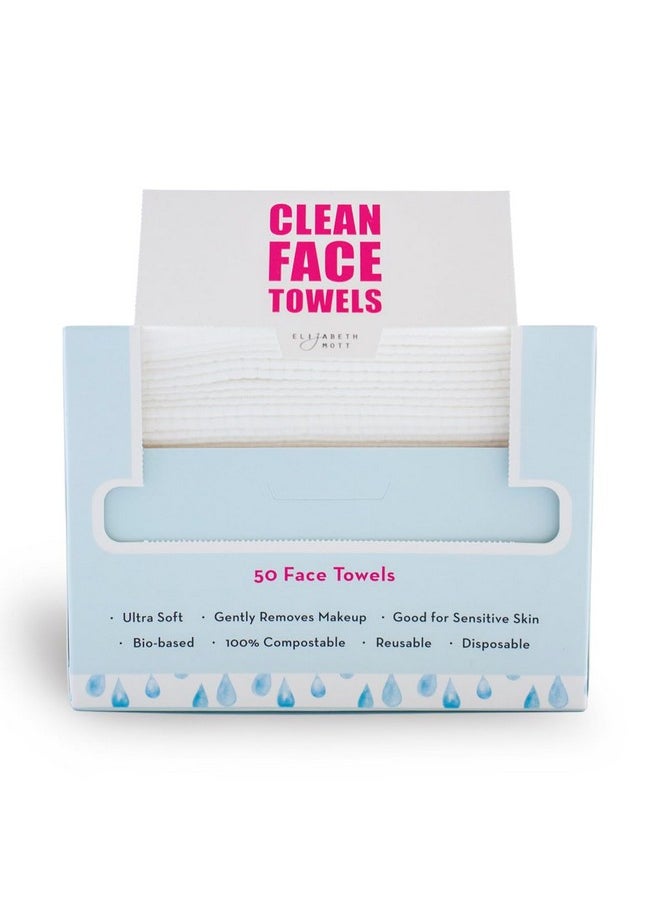 Thank Me Later Clean Face Towels - Biobased Disposable Facial Washcloth, Makeup Remover Wipes - Ultra Soft For Sensitive Skin - 50 Count
