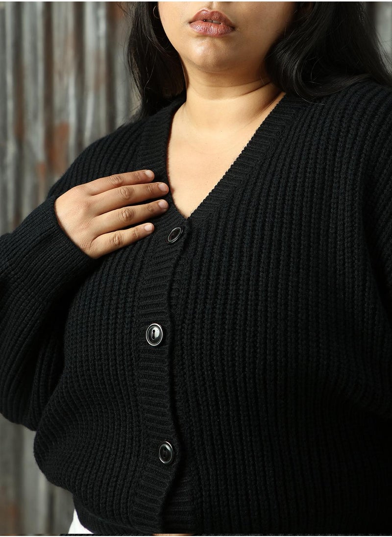 Women's Black 100% Acrylic Solid Sweater