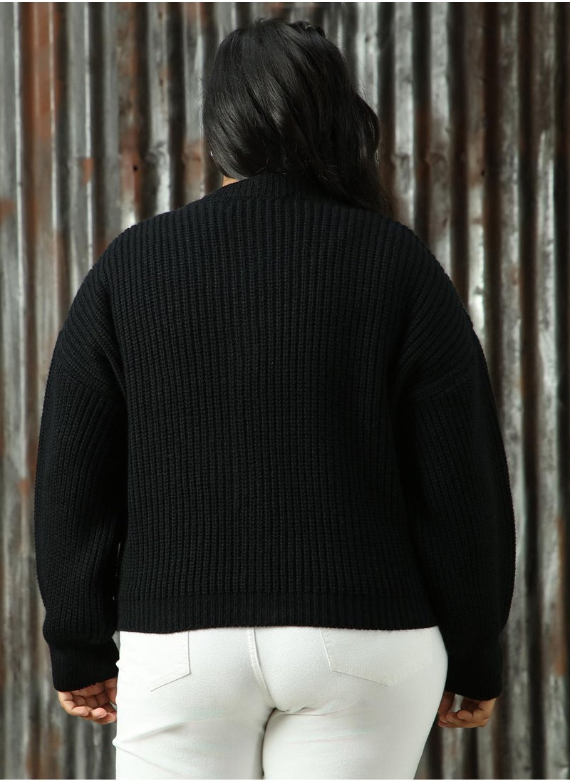 Women's Black 100% Acrylic Solid Sweater