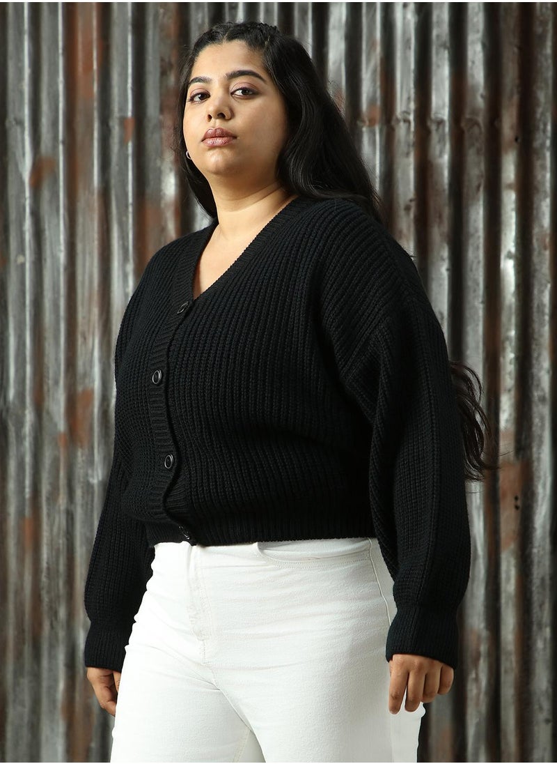 Women's Black 100% Acrylic Solid Sweater
