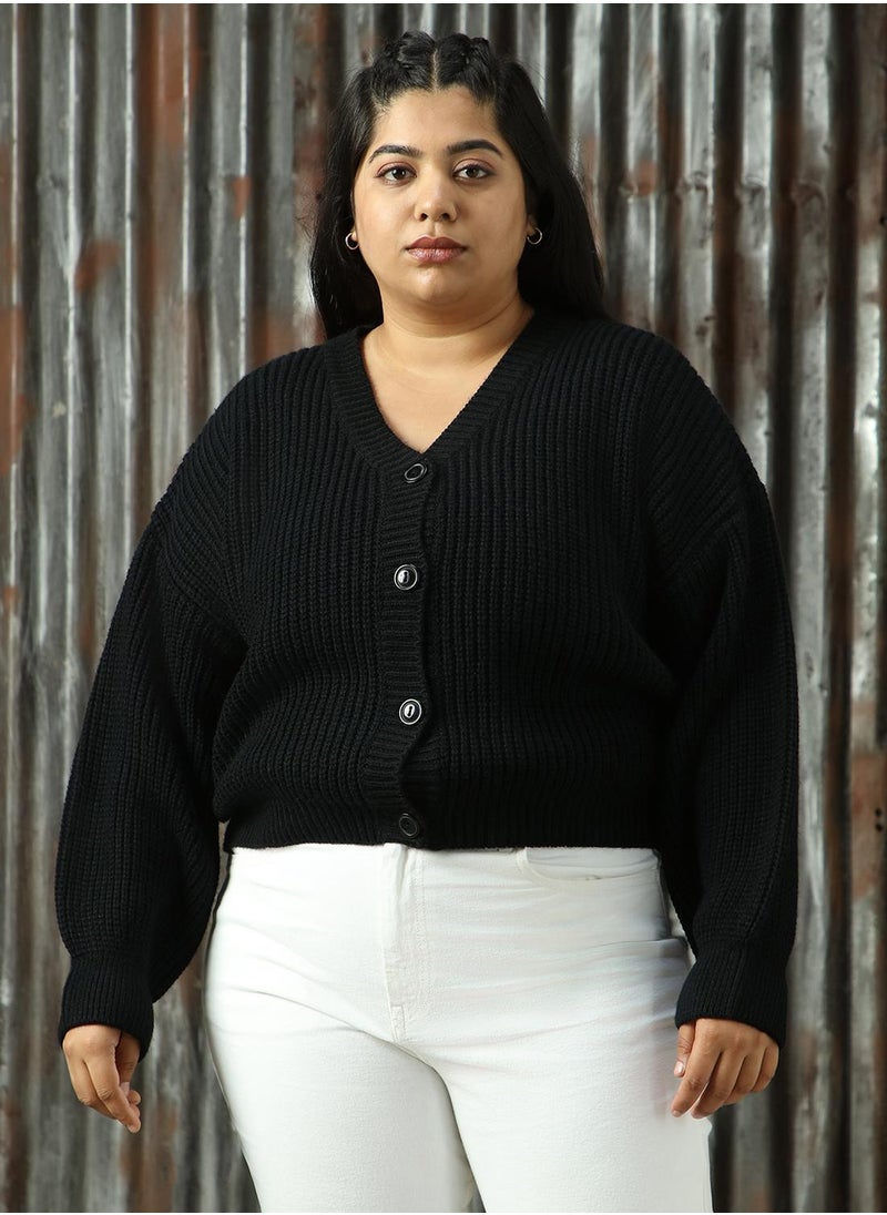Women's Black 100% Acrylic Solid Sweater