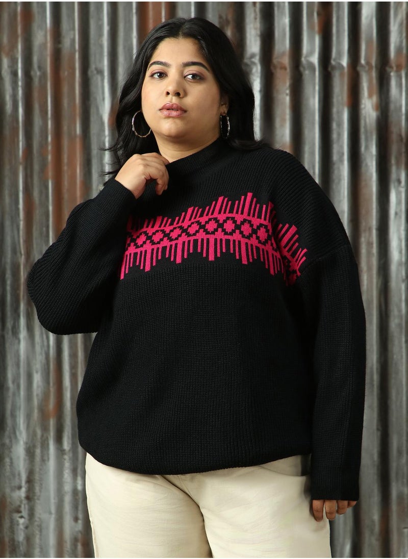 Women's Black 100% Acrylic Solid Sweater