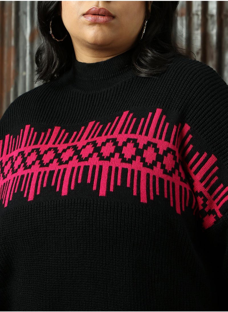 Women's Black 100% Acrylic Solid Sweater
