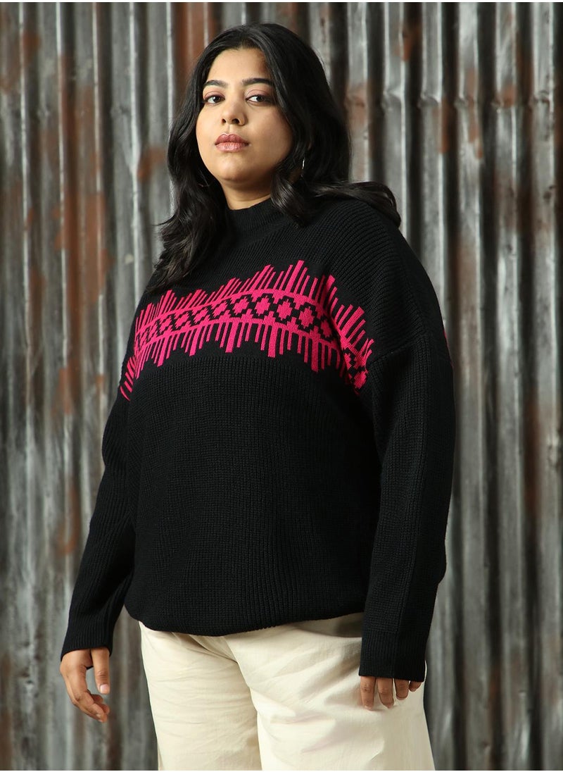 Women's Black 100% Acrylic Solid Sweater