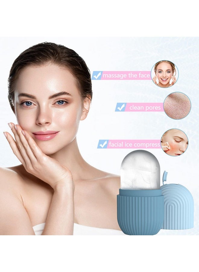 Ice Face Roller, Reusable Silicone Mold Face Massage Eye Facial Beauty Skin Care Tools Apply Ice For Shrink Pores Anti Wrinkle Reduce Puffiness Improve Skin Elasticity, Striped, Light Blue