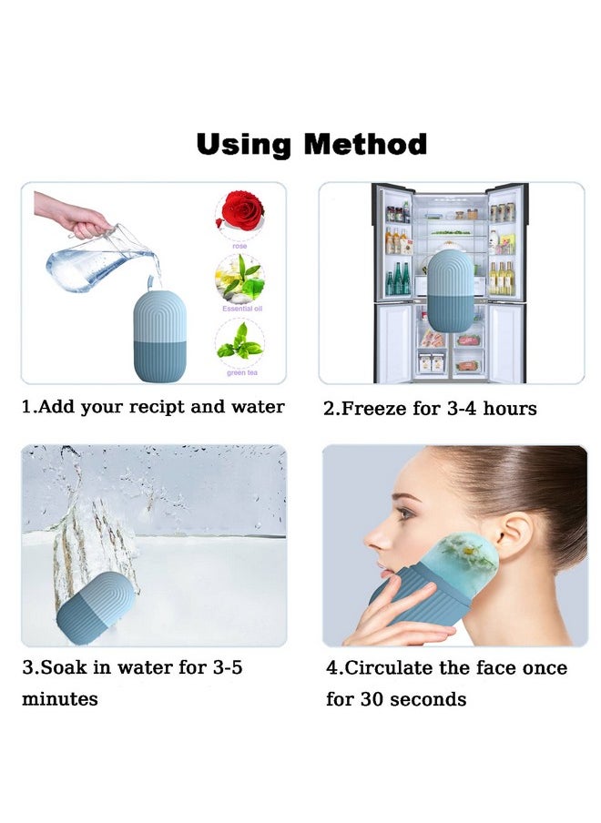 Ice Face Roller, Reusable Silicone Mold Face Massage Eye Facial Beauty Skin Care Tools Apply Ice For Shrink Pores Anti Wrinkle Reduce Puffiness Improve Skin Elasticity, Striped, Light Blue