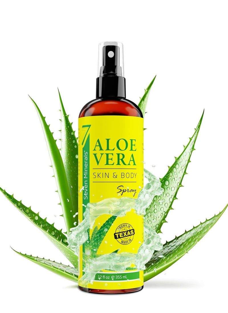 Seven Minerals, Organic Aloe Vera Spray for Body & Hair - From Freshly Cut Aloe Plant, Extra Strong, Easy to Apply, No Thickeners So It Absorbs Rapidly, No Sticky Residue - Made in USA (Big 12 fl oz)