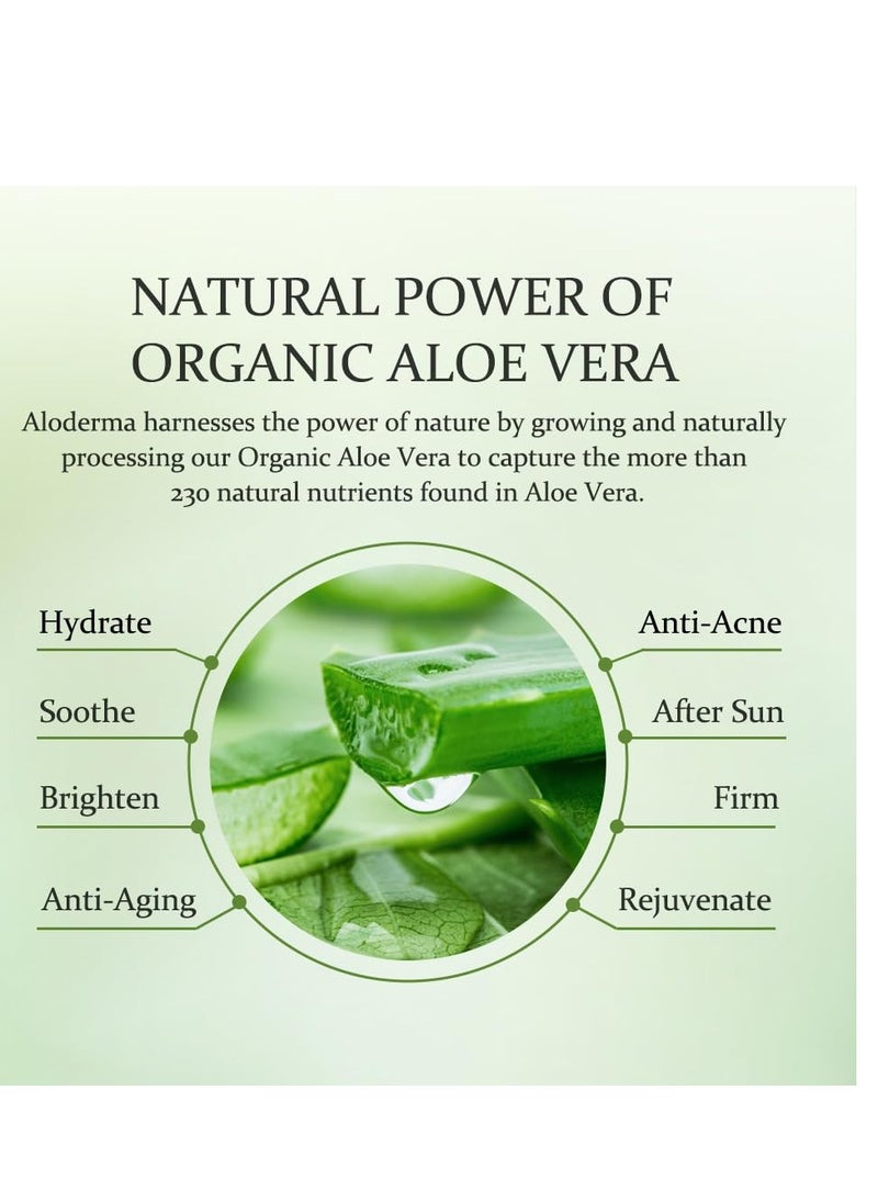 Aloderma 99% Organic Aloe Vera Gel Made within 12 Hours of Harvest, Refreshing Travel Size Aloe Vera Gel for Face & Body, Cooling, Soothing Instant Relief for Skin & Sunburn, Hydrating Aloe Gel, 1.5oz