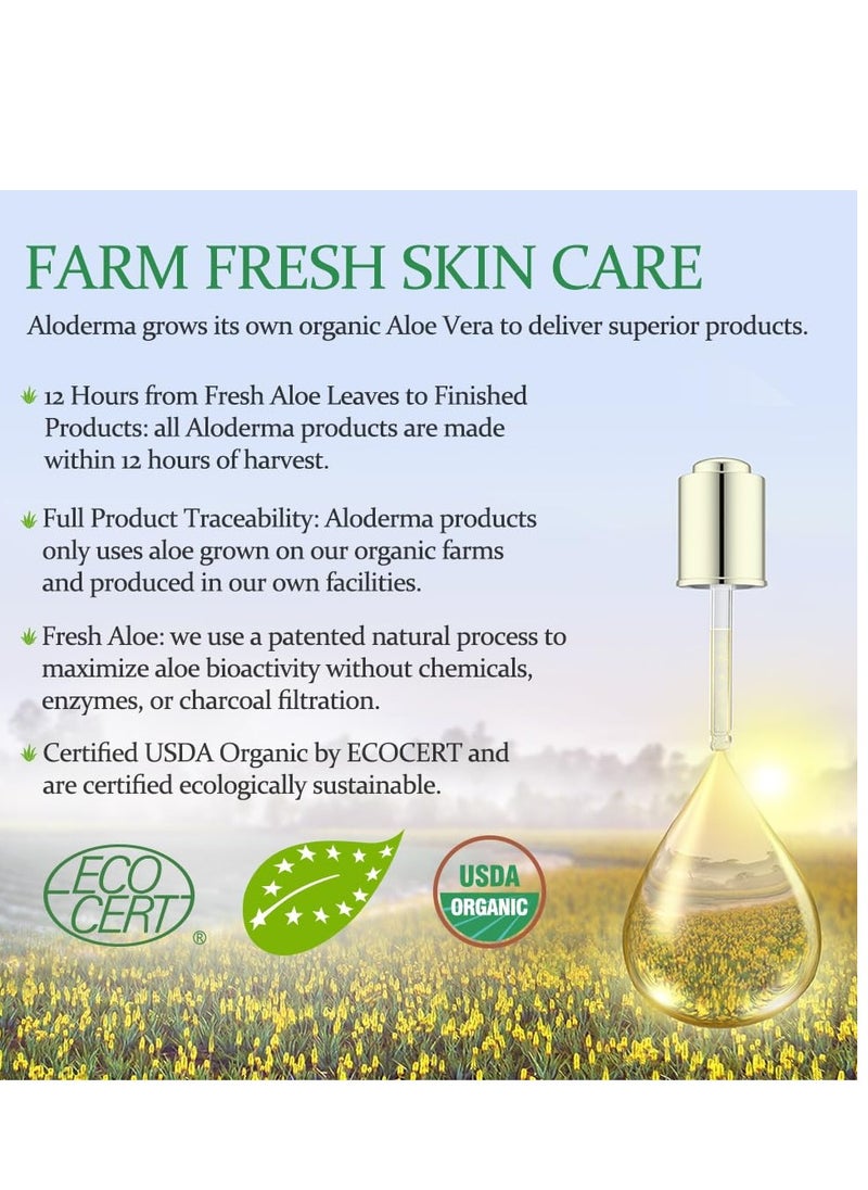 Aloderma 99% Organic Aloe Vera Gel Made within 12 Hours of Harvest, Refreshing Travel Size Aloe Vera Gel for Face & Body, Cooling, Soothing Instant Relief for Skin & Sunburn, Hydrating Aloe Gel, 1.5oz