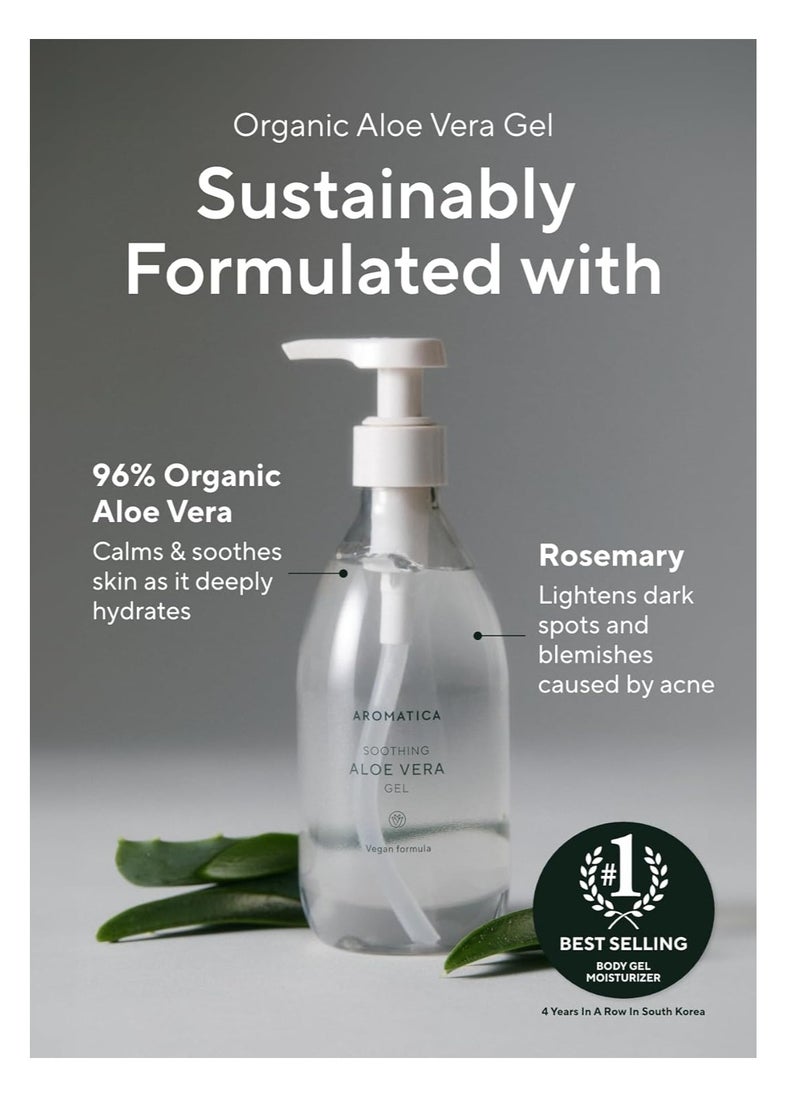 AROMATICA Organic Aloe Vera Gel 10.14oz/300ml, After Sun Care And Sunburn Relief with Pure Aloe Vera Gel Face&Hair, Sun Burn Moisturizer EWG Verified