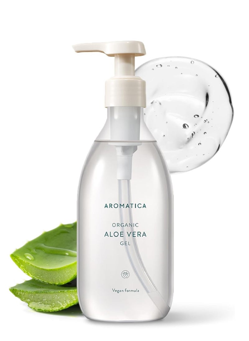 AROMATICA Organic Aloe Vera Gel 10.14oz/300ml, After Sun Care And Sunburn Relief with Pure Aloe Vera Gel Face&Hair, Sun Burn Moisturizer EWG Verified