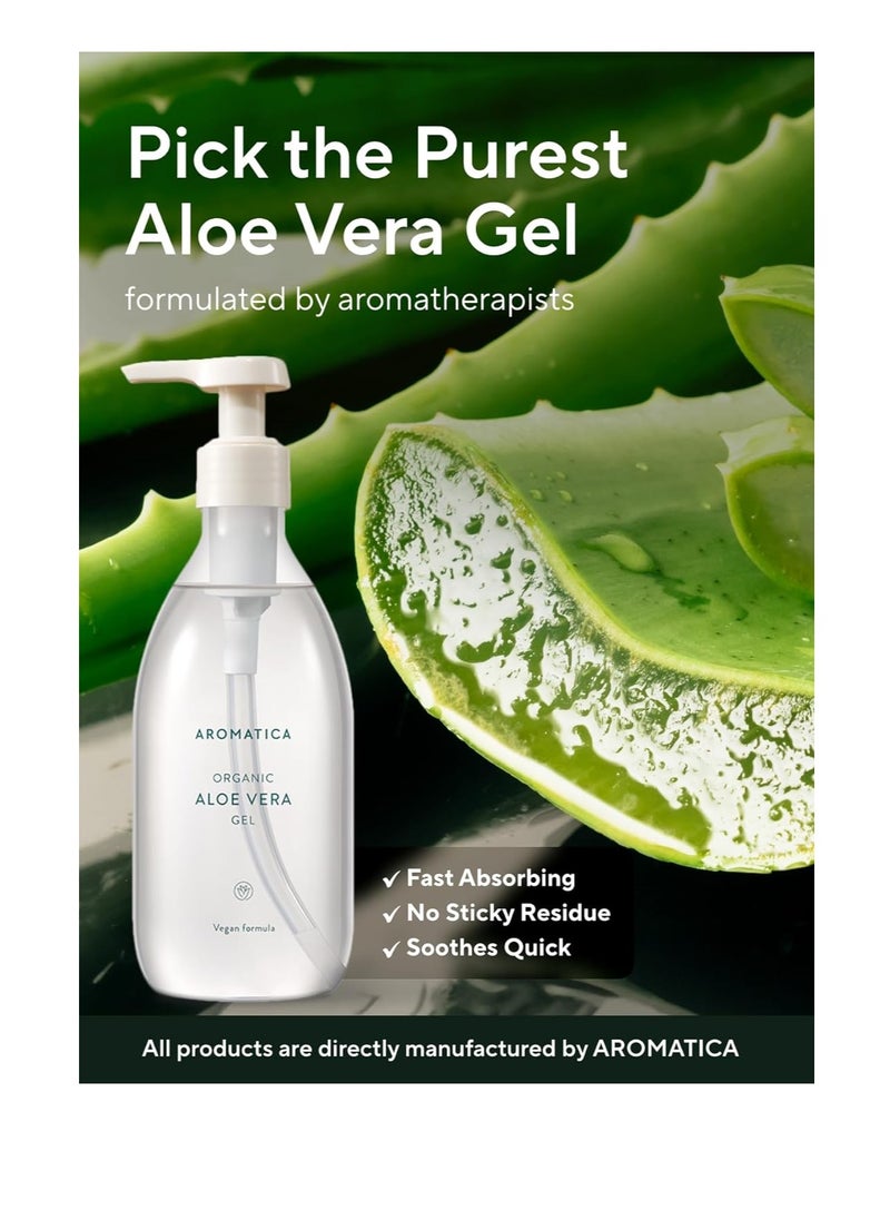 AROMATICA Organic Aloe Vera Gel 10.14oz/300ml, After Sun Care And Sunburn Relief with Pure Aloe Vera Gel Face&Hair, Sun Burn Moisturizer EWG Verified