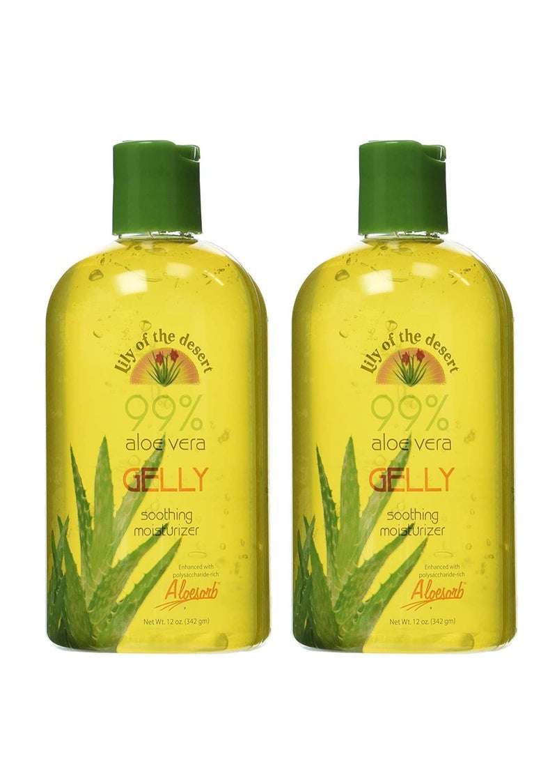 Lily Of The Desert Gelly Moisturizer - 99% Organic Aloe Vera Gel for Skin, After Sun Care with Aloe, Vitamin E Oil, and Vitamin C for Sunburn Relief, 12 Fl Oz (Pack of 2)