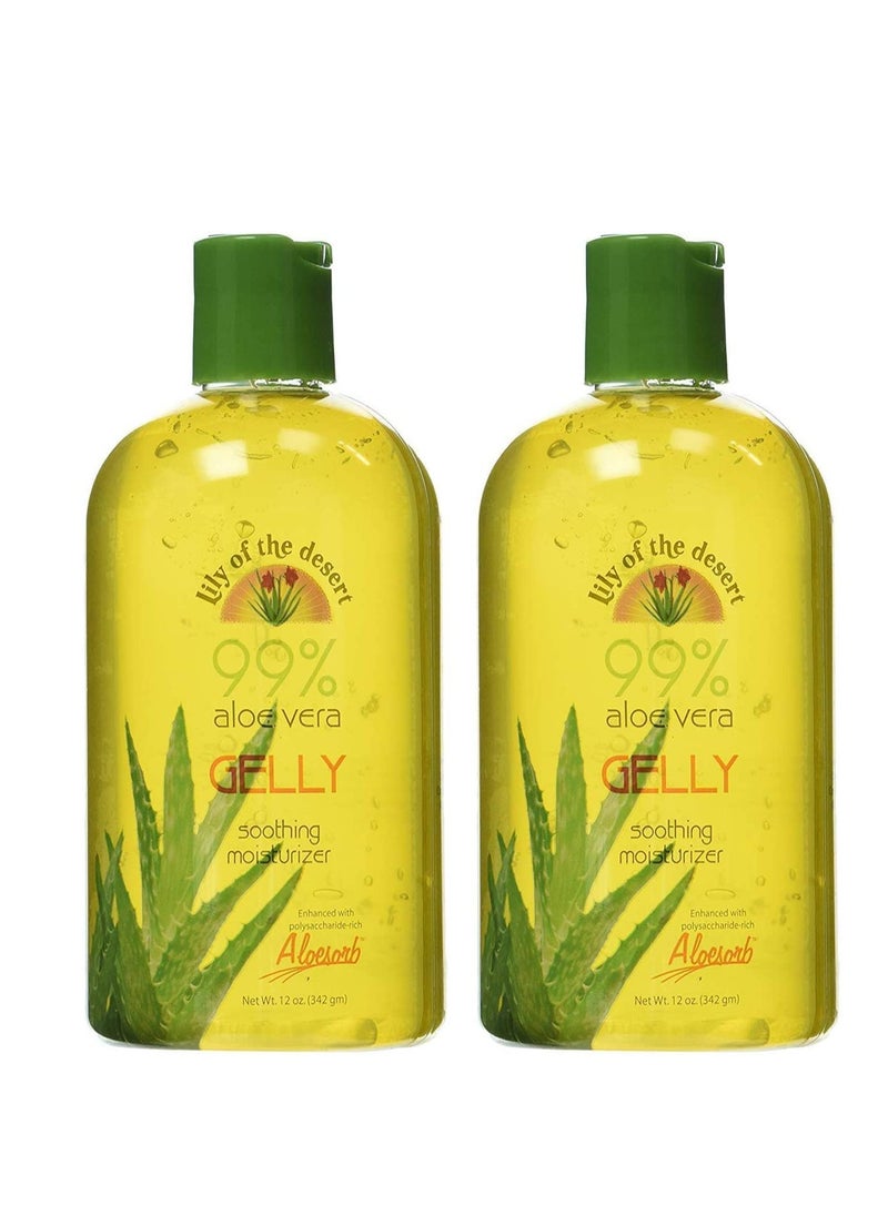 Lily Of The Desert Gelly Moisturizer - 99% Organic Aloe Vera Gel for Skin, After Sun Care with Aloe, Vitamin E Oil, and Vitamin C for Sunburn Relief, 12 Fl Oz (Pack of 2)