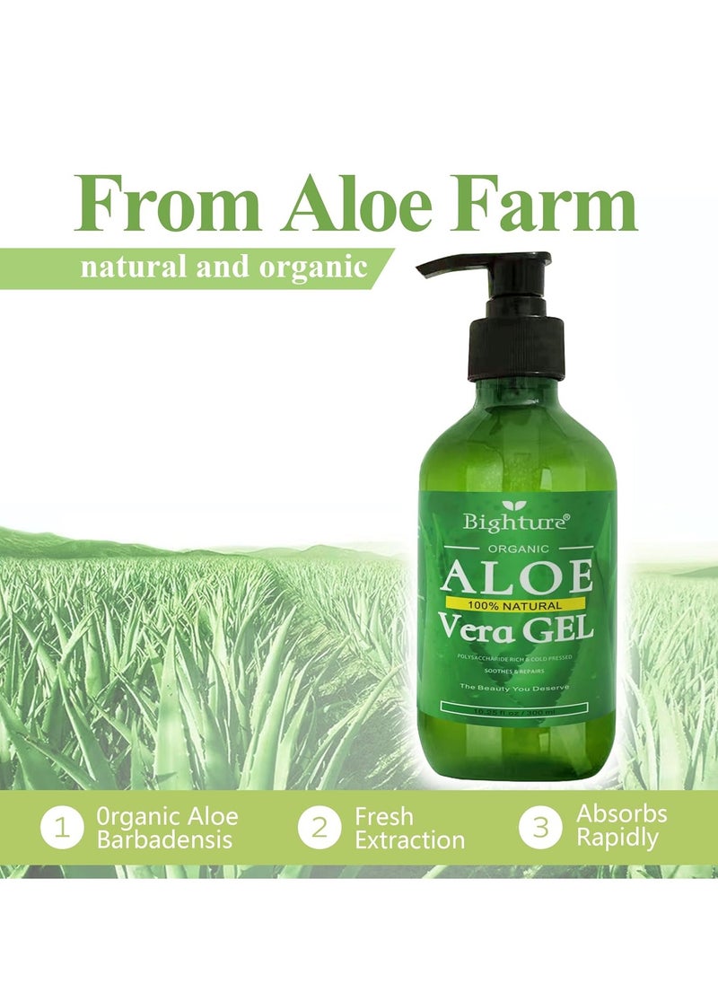 Aloe Vera Gel, 100% Aloe Vera Organic from Freshly Cut Aloe Leaves, Skin Care for Deeply & Rapidly Soothing, Firming, After Shave, Sunburn Relieve, etc