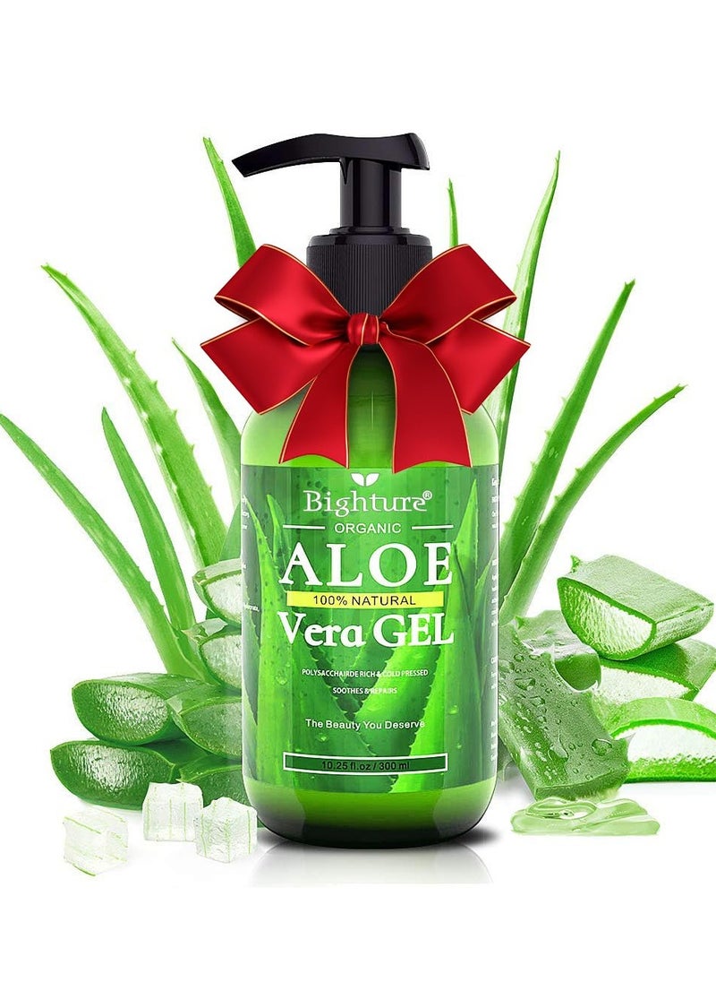 Aloe Vera Gel, 100% Aloe Vera Organic from Freshly Cut Aloe Leaves, Skin Care for Deeply & Rapidly Soothing, Firming, After Shave, Sunburn Relieve, etc