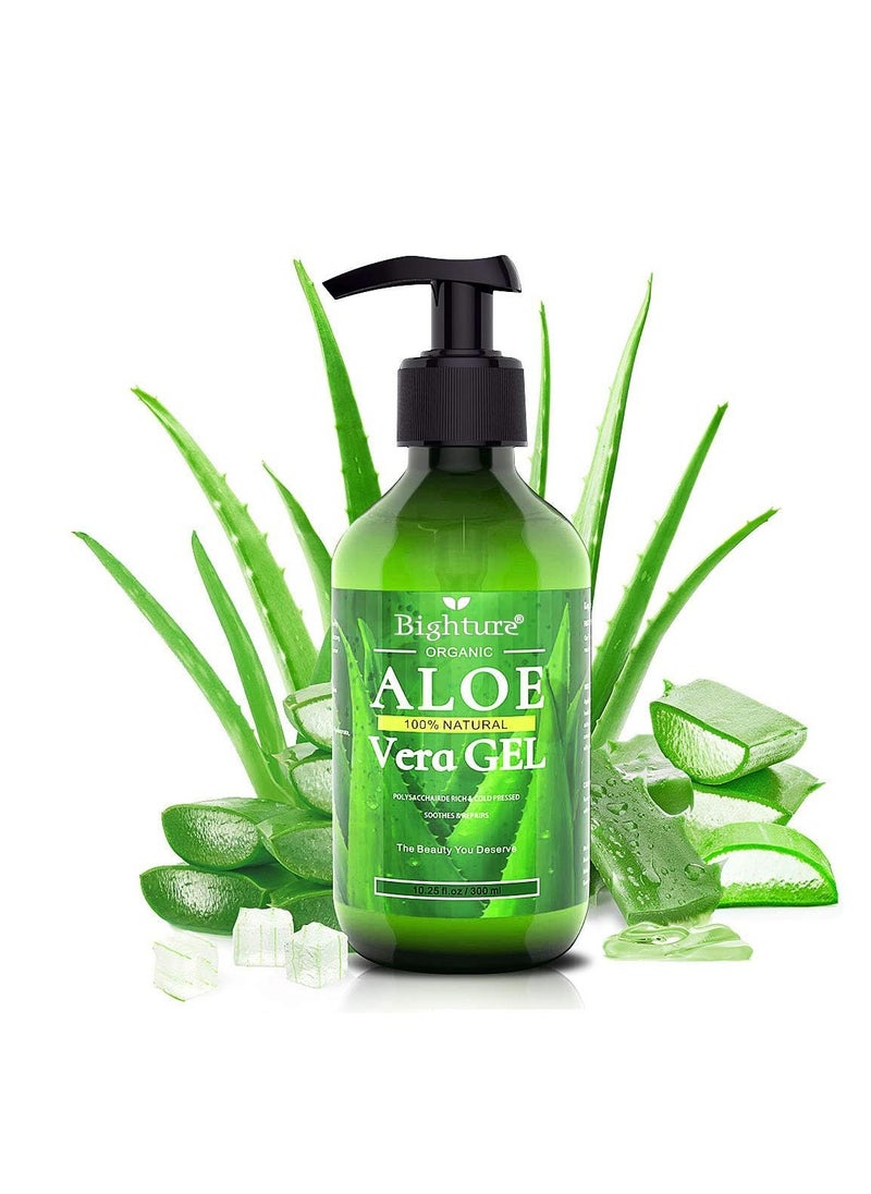 Aloe Vera Gel, 100% Aloe Vera Organic from Freshly Cut Aloe Leaves, Skin Care for Deeply & Rapidly Soothing, Firming, After Shave, Sunburn Relieve, etc