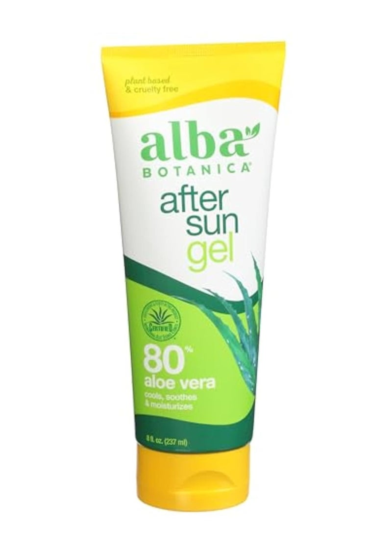 Alba Botanica Aloe Vera Gel for Skin, Cooling After Sun Treatment for Face and Body, Made with Purity Certified 80% Aloe Vera Gel Formula, 8 fl. oz. Tube