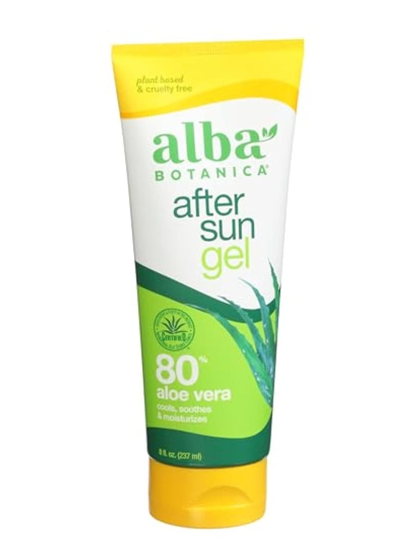 Alba Botanica Aloe Vera Gel for Skin, Cooling After Sun Treatment for Face and Body, Made with Purity Certified 80% Aloe Vera Gel Formula, 8 fl. oz. Tube