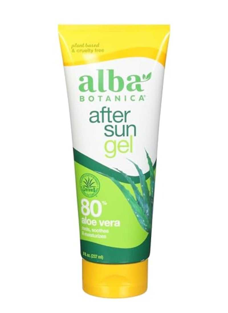 Alba Botanica Aloe Vera Gel for Skin, Cooling After Sun Treatment for Face and Body, Made with Purity Certified 80% Aloe Vera Gel Formula, 8 fl. oz. Tube