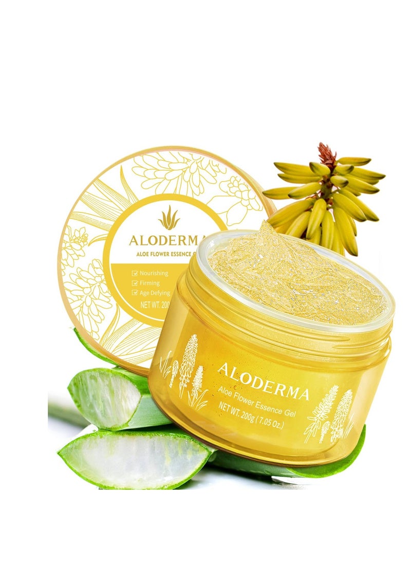 Aloderma Age-Defying 24K Gold Leaf Aloe Flower Essence Gel, Made within 12 Hours of Harvest - Luxurious Aloe Gel with Allantoin & Hyaluronic Acid for a Glowing, Shimmering, Youthful Complexion, 7oz