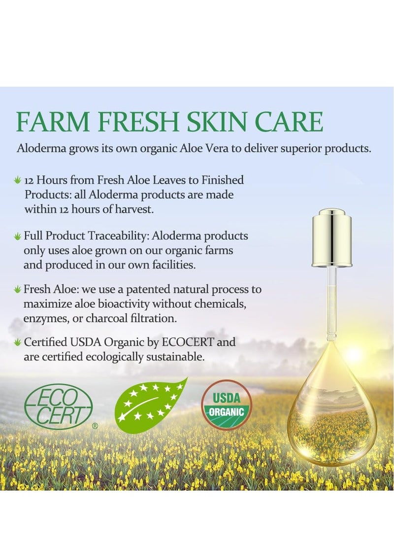 Aloderma Organic Aloe Vera Gel for Skin + Tea Tree Oil, Made within 12 Hours of Harvest, Soothing Pure Aloe Vera Gel for Face, Works Great for Oily Skin, Dry Scalp, Aftershave, Natural Aloe - 10.6 Oz