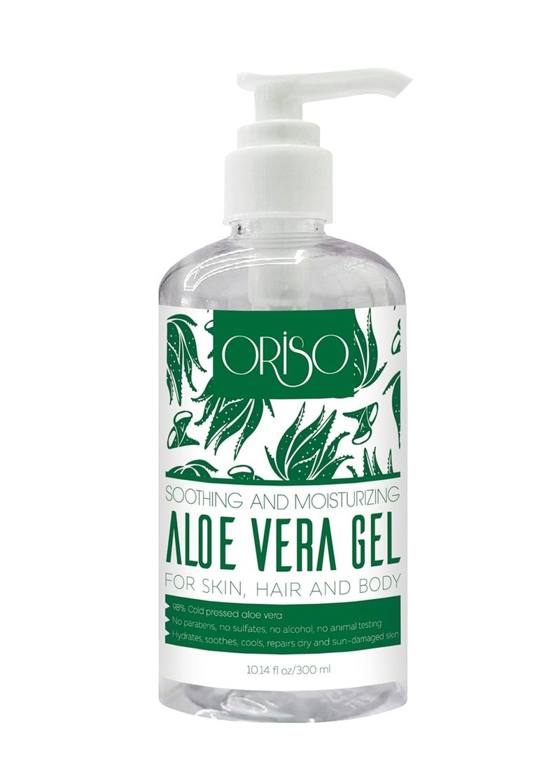 Aloe Vera Gel With Cold Pressed Aloe Vera - Pure Sunburn Relief, Bug Bites, Small Cuts - Soothing Moisturizer Lotion For Face, Hair and Body - 10 Fl Oz