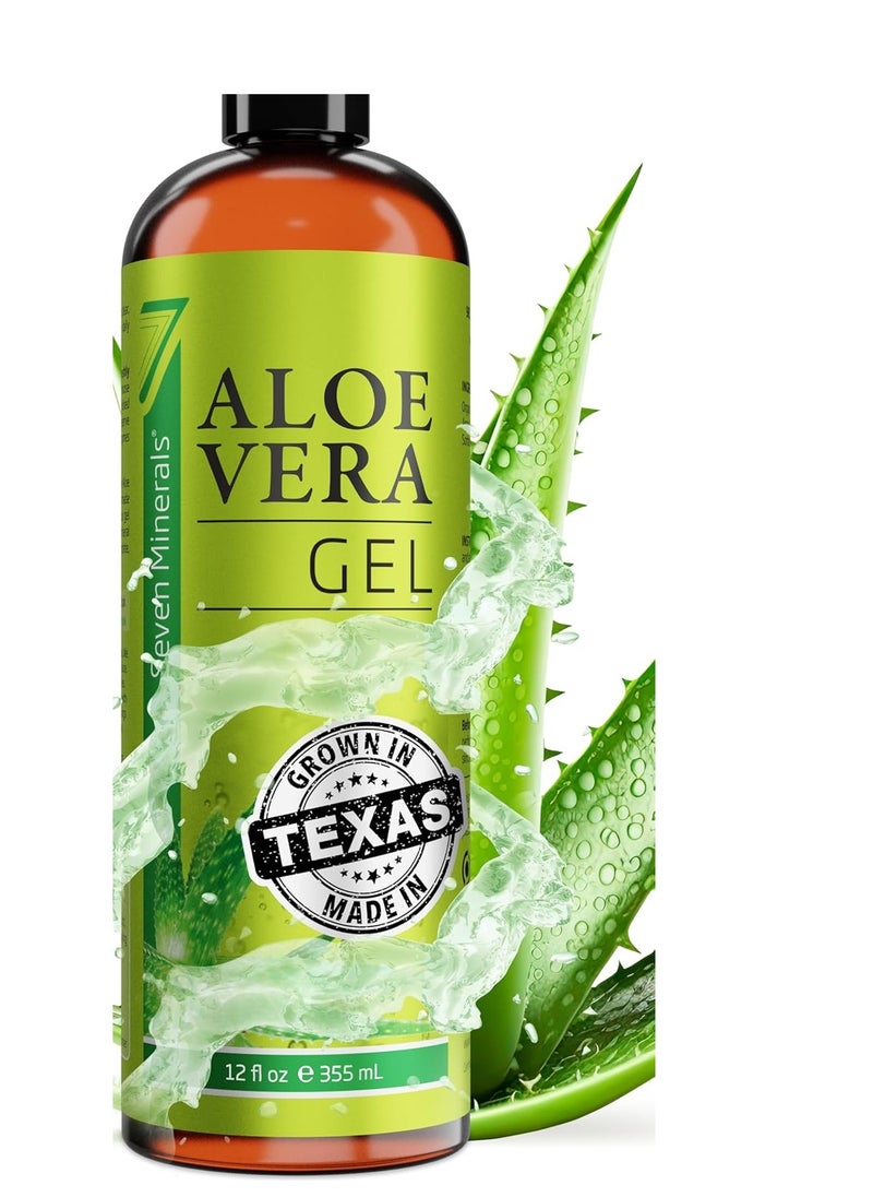 Seven Minerals Aloe Vera Gel - 99% Organic, Big 12 oz - NO XANTHAN, so it Absorbs Rapidly with No Sticky Residue - Made from Real Juice, NOT Powder