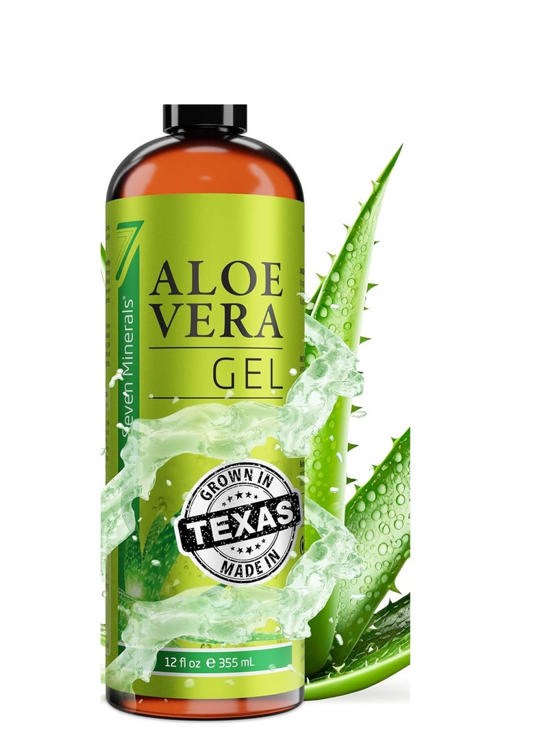 Seven Minerals Aloe Vera Gel - 99% Organic, Big 12 oz - NO XANTHAN, so it Absorbs Rapidly with No Sticky Residue - Made from Real Juice, NOT Powder