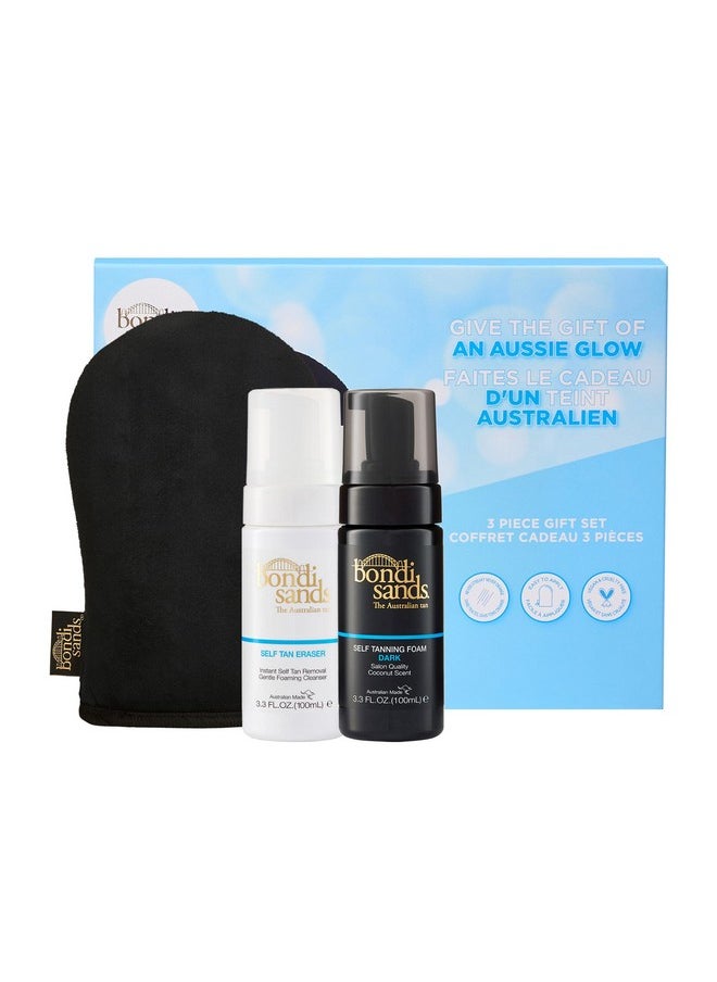 3 Piece Travel Essentials Bundle | Mini Self Tan Kit | Includes Dark Self Tanning Foam 100Ml, Self Tan Eraser 100Ml & Application Mitt