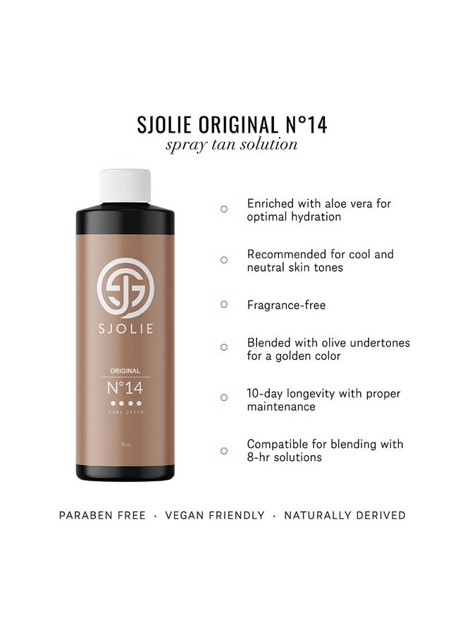 Sjolie Spray Tan Solution - No. 14 - Dark Depth Tanning Spray | Hydrating Sunless Tanner For Long Lasting, Dark Bronze Finish (8Oz)