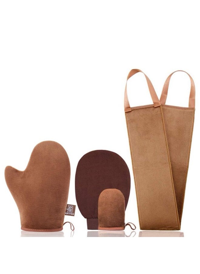Gaiyah Self Tanning Mitt Applicator Kit, With Back Lotion Applicators For Your Back, Exfoliator Glove And Finger Face Mitt