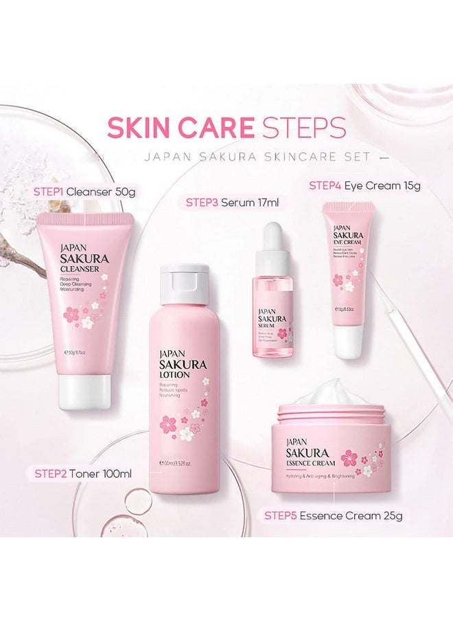 Skin Care Set - Women Gift Sets - Sakura Skin Care Sets & Kits - Gift Set With Cleanser,Toner,Serum,Eye Cream,Essence Serum - Beauty Products For Women (Setc)
