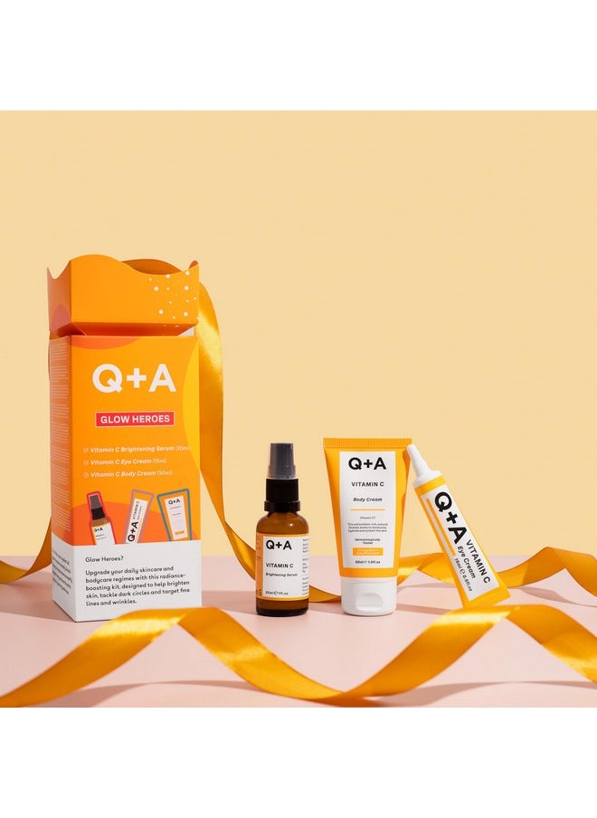 Glow Heroes Skincare Giftset - A Trio With Vitamin C Serum 30Ml, Eye Cream 15Ml & Body Cream 50Ml - Rejuvenate - Vegan & Cruelty-Free, Made In Uk