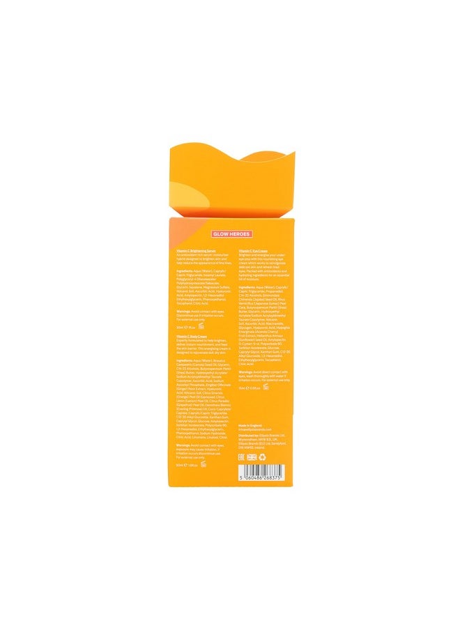 Glow Heroes Skincare Giftset - A Trio With Vitamin C Serum 30Ml, Eye Cream 15Ml & Body Cream 50Ml - Rejuvenate - Vegan & Cruelty-Free, Made In Uk