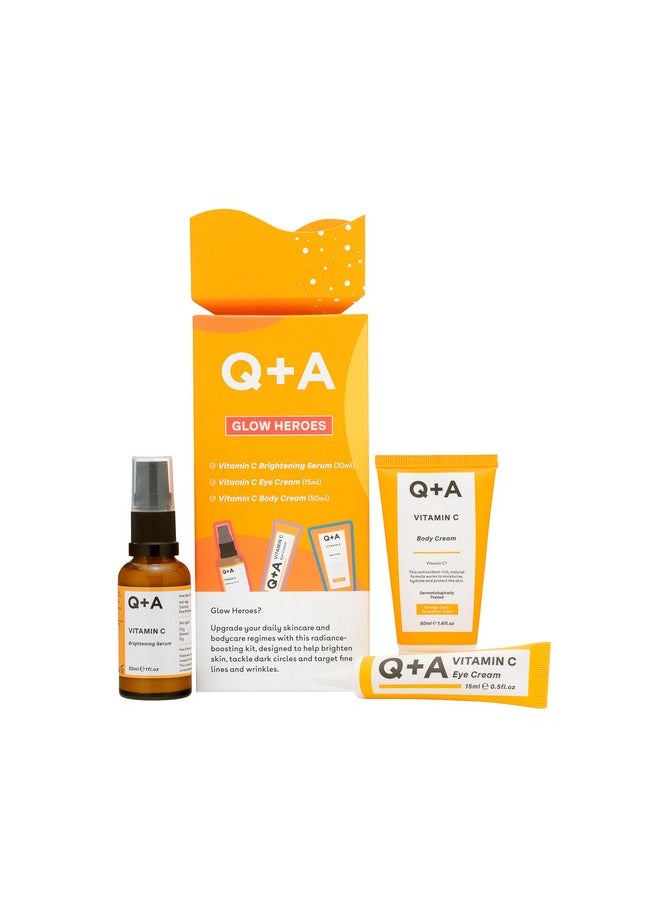 Glow Heroes Skincare Giftset - A Trio With Vitamin C Serum 30Ml, Eye Cream 15Ml & Body Cream 50Ml - Rejuvenate - Vegan & Cruelty-Free, Made In Uk
