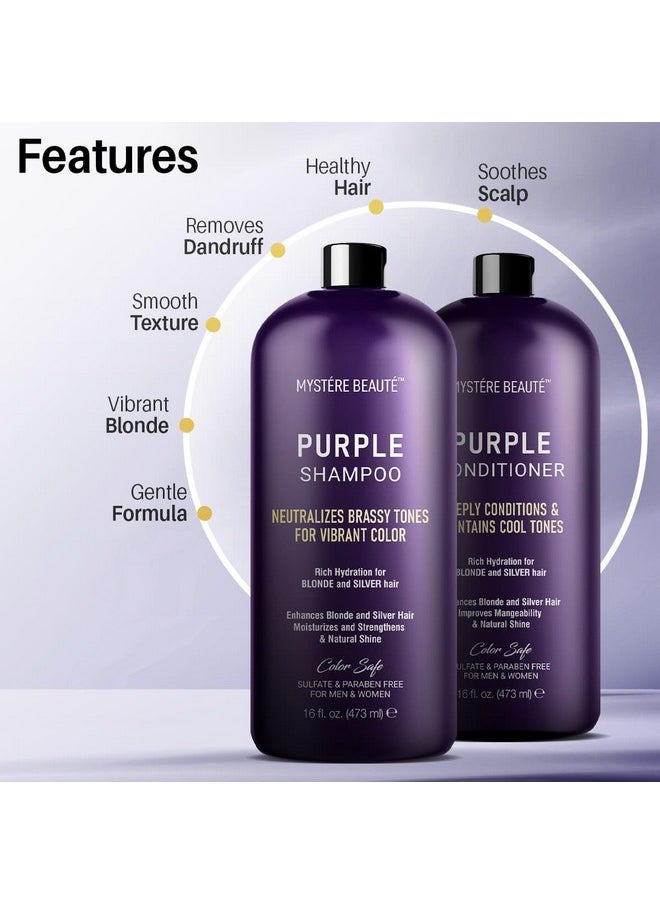 Purple Shampoo And Conditioner Set, For Blonde, Silver, And Gray Hair - Purple Shampoo Conditioner Sulfate & Paraben Free, Purple Shampoo And Conditioner For Men Women - 16 Fl Oz Each