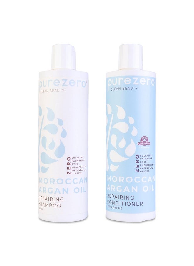 Moroccan Argan Oil Shampoo & Conditioner Set - Repair Damaged Hair - Fight Dandruff & Frizz - Zero Sulfates, Parabens, Dyes, Gluten - 100% Vegan & Cruelty Free - Great For Color Treated Hair