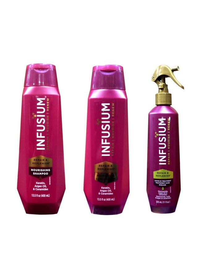 Moisturize & Replenish Shampoo,Conditioner, 13.5 Oz And Leave In Treatment 13 Oz