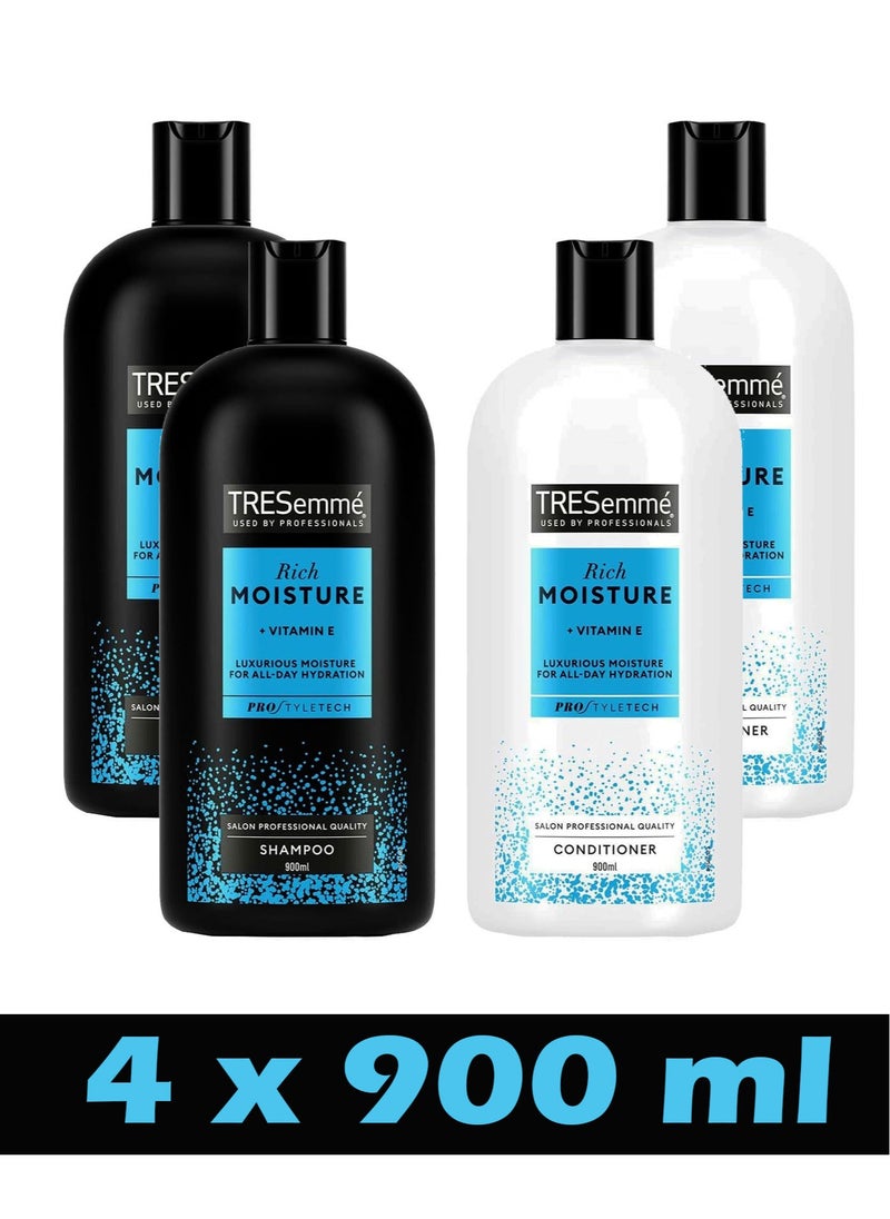 Moisture Rich with Vitamin Luxurious Moisture 900ml, Conditioner and Shampoo for dry, damaged hair White/ Black, 900 ml (Pack of 4)