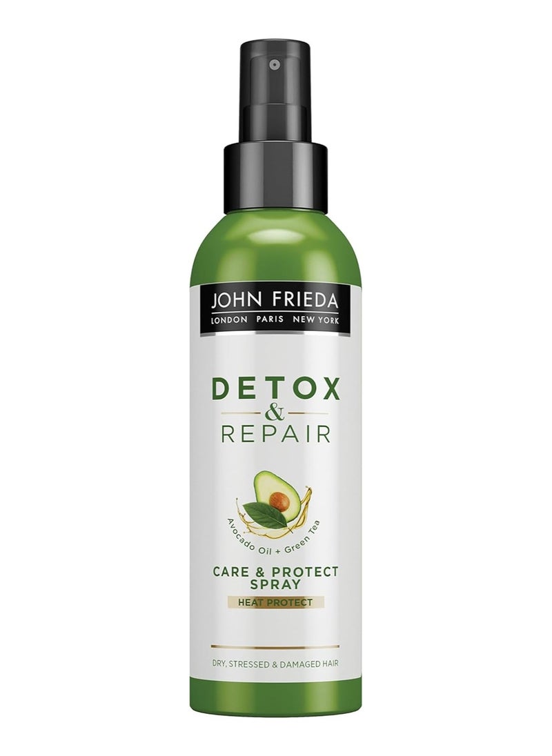 John Frieda Detox & Repair Care & Protect Heat Protection Spray 200 Ml, Detangling And Strengthening Spray For Dry, Stressed And Damaged Hair, Leave-In Conditioning Treatment